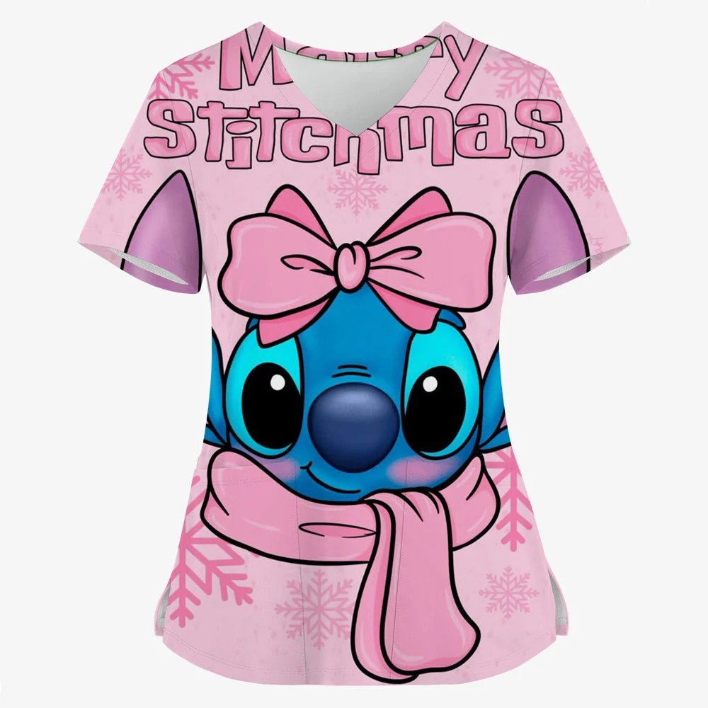 T-shirt Summer Merry Christmas Woman Clothes Hospital Tops Disney Top Women 2024 Nurse Uniform Stitch T-shirts Tees Women's Top