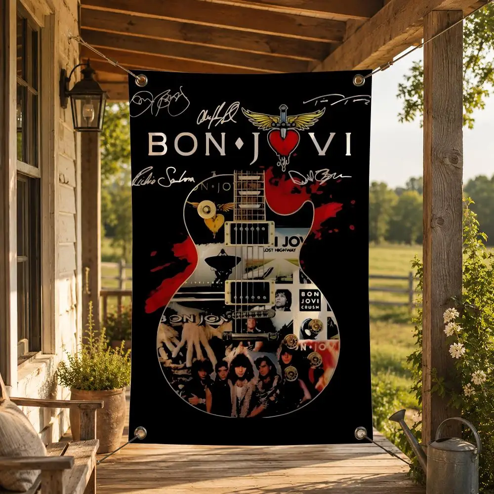 Band B-Bon Jovi Flags Decorative Flag Banner for Indoor Outdoor Wall Garden Yard Porch Patio Home Party Decor