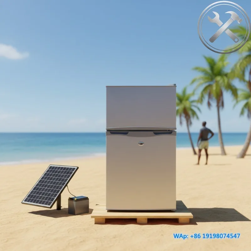 Factory Price 12VDC Solar Refrigerator 86L Double Doors DC Compressor with Solar Panel & Lithium Battery Fast Delivery