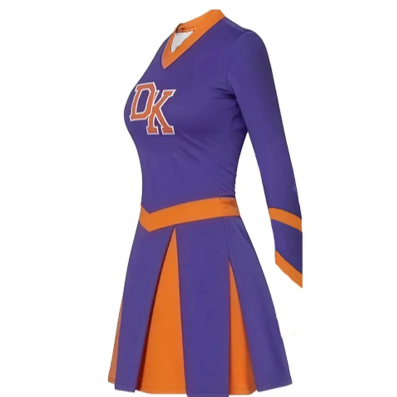 

ADFF15Jennifer Check Cheerleader Sexy Costume Jennifer's Body DK High School Purple Uniform Top Skirt Halloween Cheerleading Out