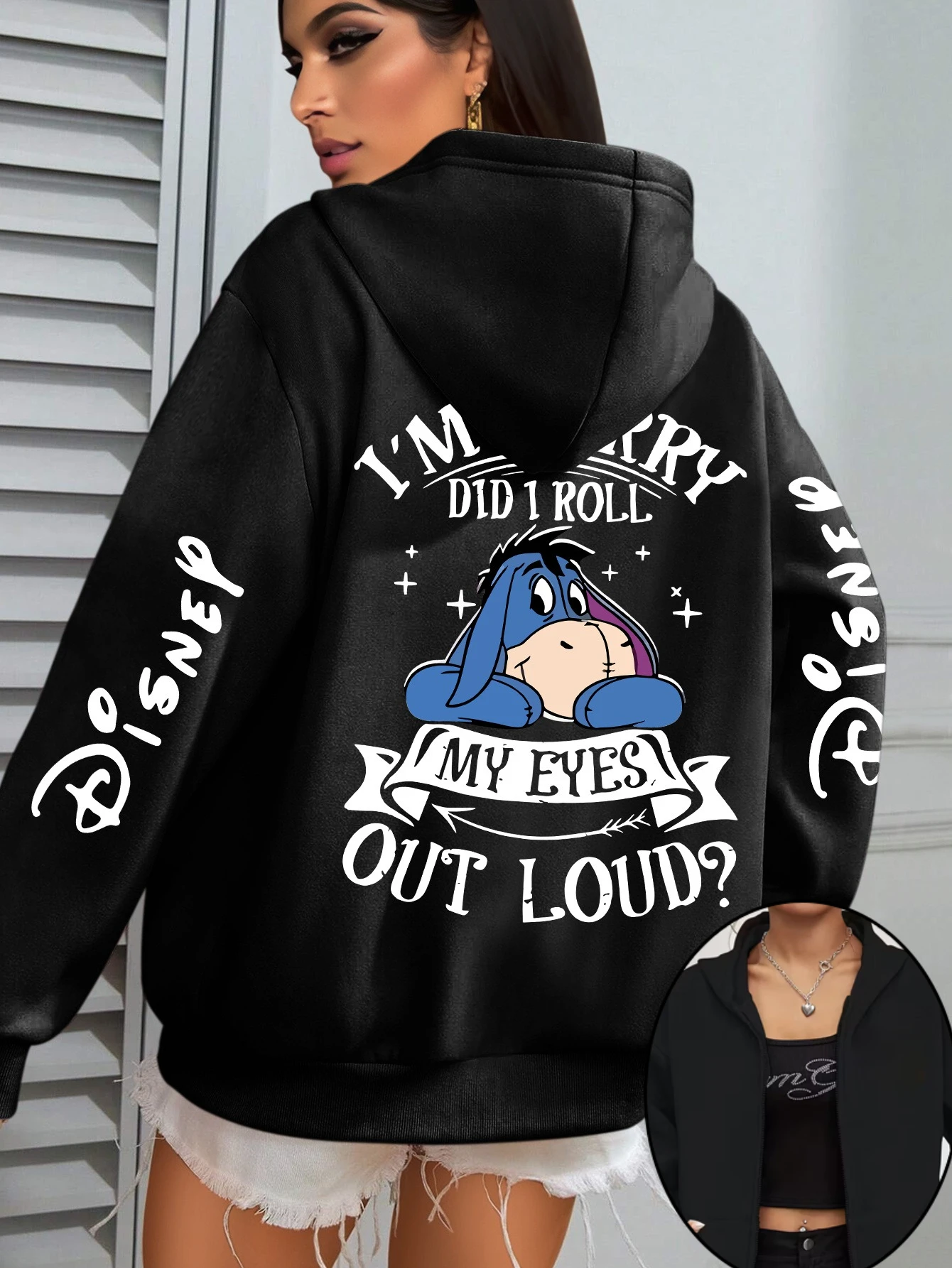 Disney Winnie The Pooh Eeyore Zipper Hoodies Sweatshirt Fleece Women's Men Cotton Autumn Winter Pullover Oversized Coats Tops