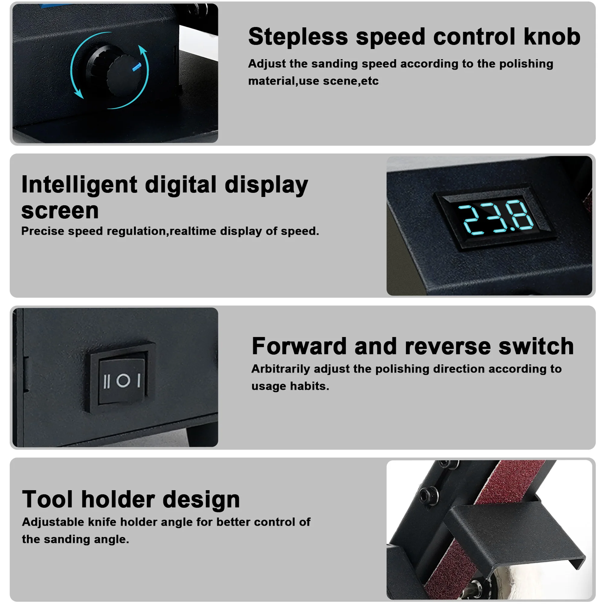 Mini Belt Sander Multifunctional Electric Belt Grinder 7 Adjustable Speed 0-90° Grinding Platform Cutter Sharpener Sander Tool