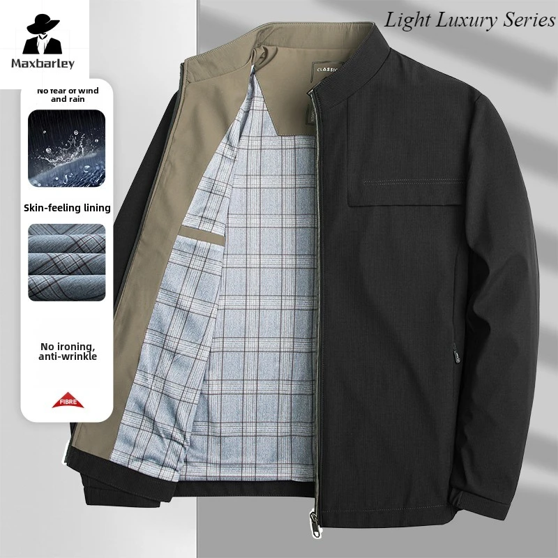 2025 Luxury Jacket Men's Autumn Casual Solid Color Wrinkle Waterproof Windproof Coat high quality Zipper Pocket Baseball Jackets