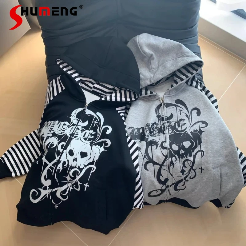 

Subculture Japanese Harajuku Zipper Hoodie Sweatshirt Student Y2K Loose Jacket Spring 2026 Sweet Cool Hand-painted Print Coats