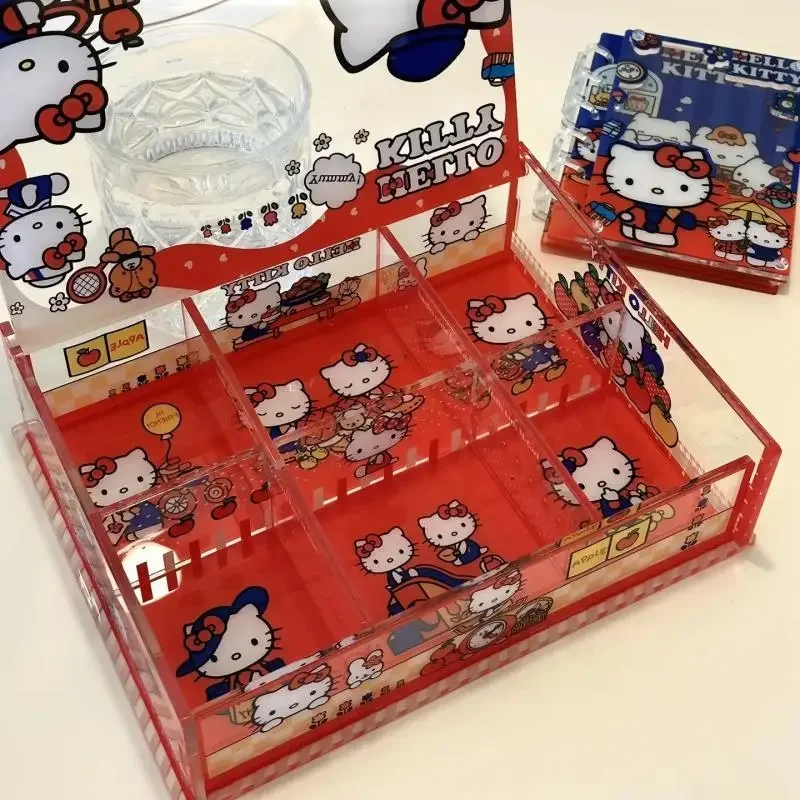 Hello Kitty Sanrio Cartoon Cute acrilico Kt Organizer Candy Box Flip coperchio Desktop Shelf Anime peluche per ragazze regalo di compleanno