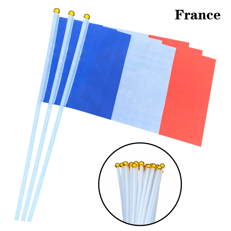 EOODLOVE 10/20/50 pieces 14 * 21cm French hand-held plastic stick flag outdoor celebration event French small-sized flag