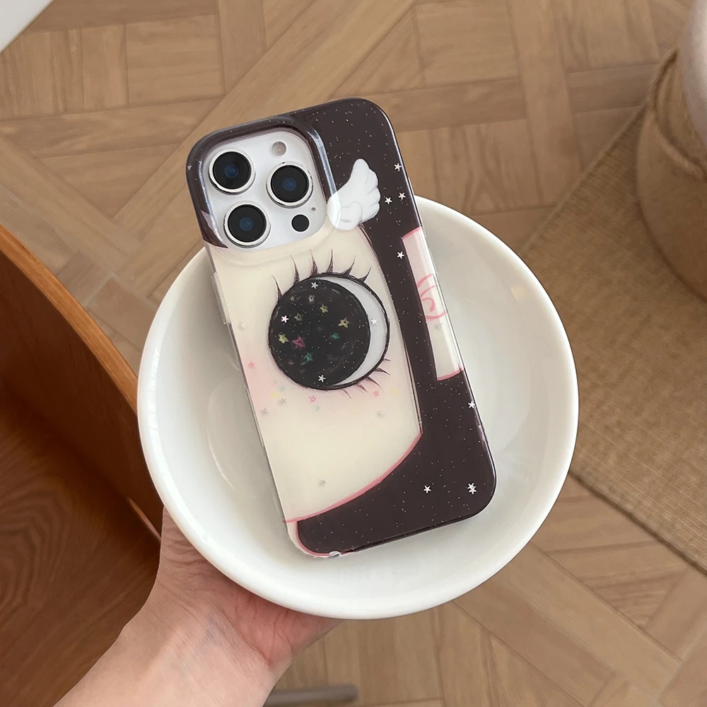 Niedliche Anime-Handyhülle mit glänzenden Augen für iPhone 18 17 16 15 14 Pro 13 Max Comic-Mädchen Glitzernde Große Augen Bling Rückseite – Detail 4