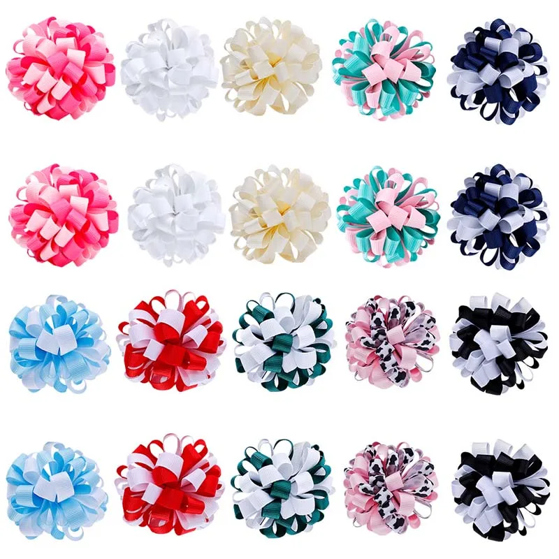 ncmama 2Pcs Girl Elastic Hair Band Ribbon Flower Hair Ties for Baby Girls Hairrope Festival Party Headwear Hair Accessories Gift