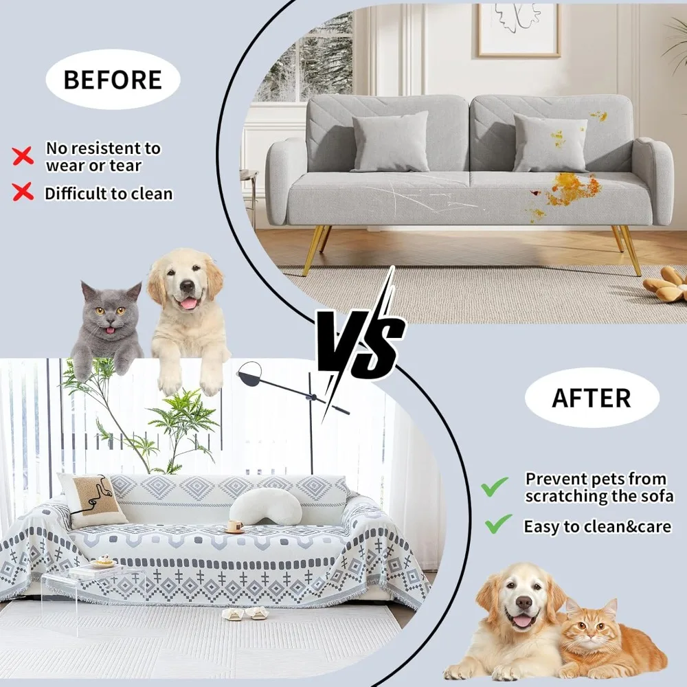 غطاء أريكة بوهو شانيل صديق للغسل للحيوانات الأليفة، أغطية أريكة على الطراز البوهيمي للأرائك ذات المقعدين #3