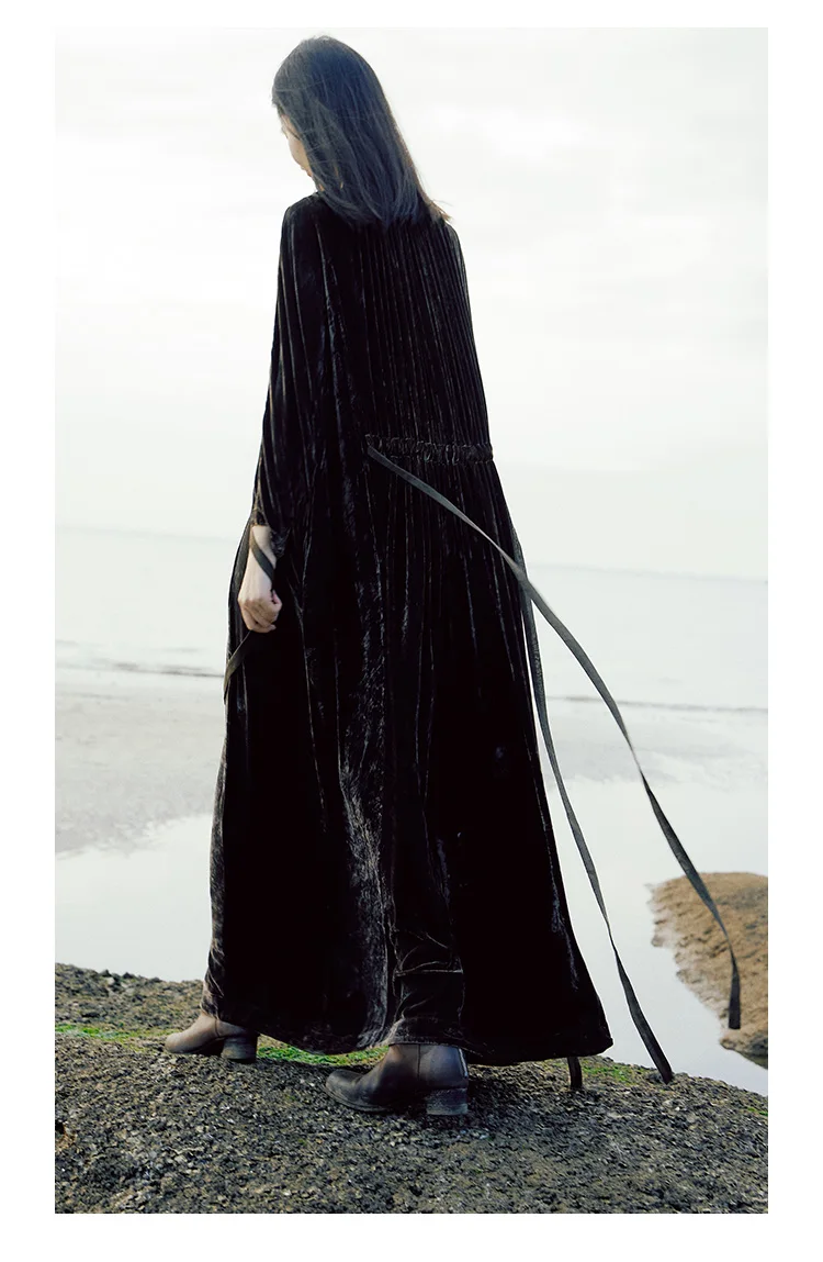 

Женское платье из натурального шелка и бархата, черное длинное платье на шнуровке, темпераментная элегантная гладкая блестящая свободная юбка на весну и осень