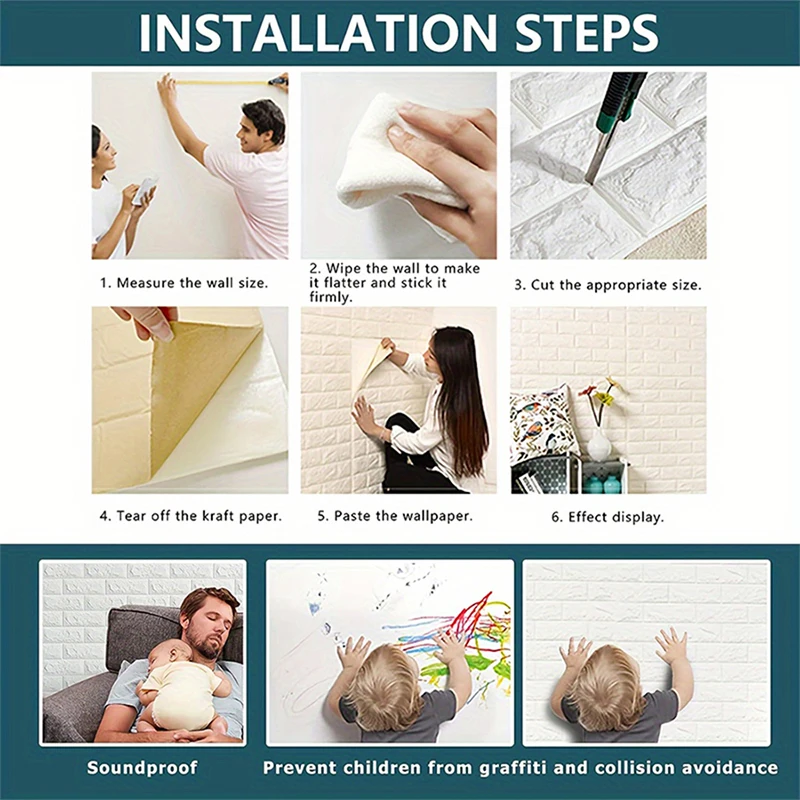 แผ่นผนังลายอิฐ 3 มิติ แบบลอกติด วอลเปเปอร์ตกแต่งผนังสไตล์เรโทร สำหรับห้องนั่งเล่น ห้องนอน ตกแต่งบ้าน