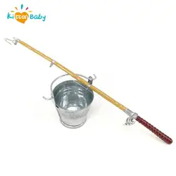 1 Set 1:12 Dollhouse Miniature Fishing Tool Model Fishing Rod +Water Bucket Toy Dolls House Garden decoration Accessories