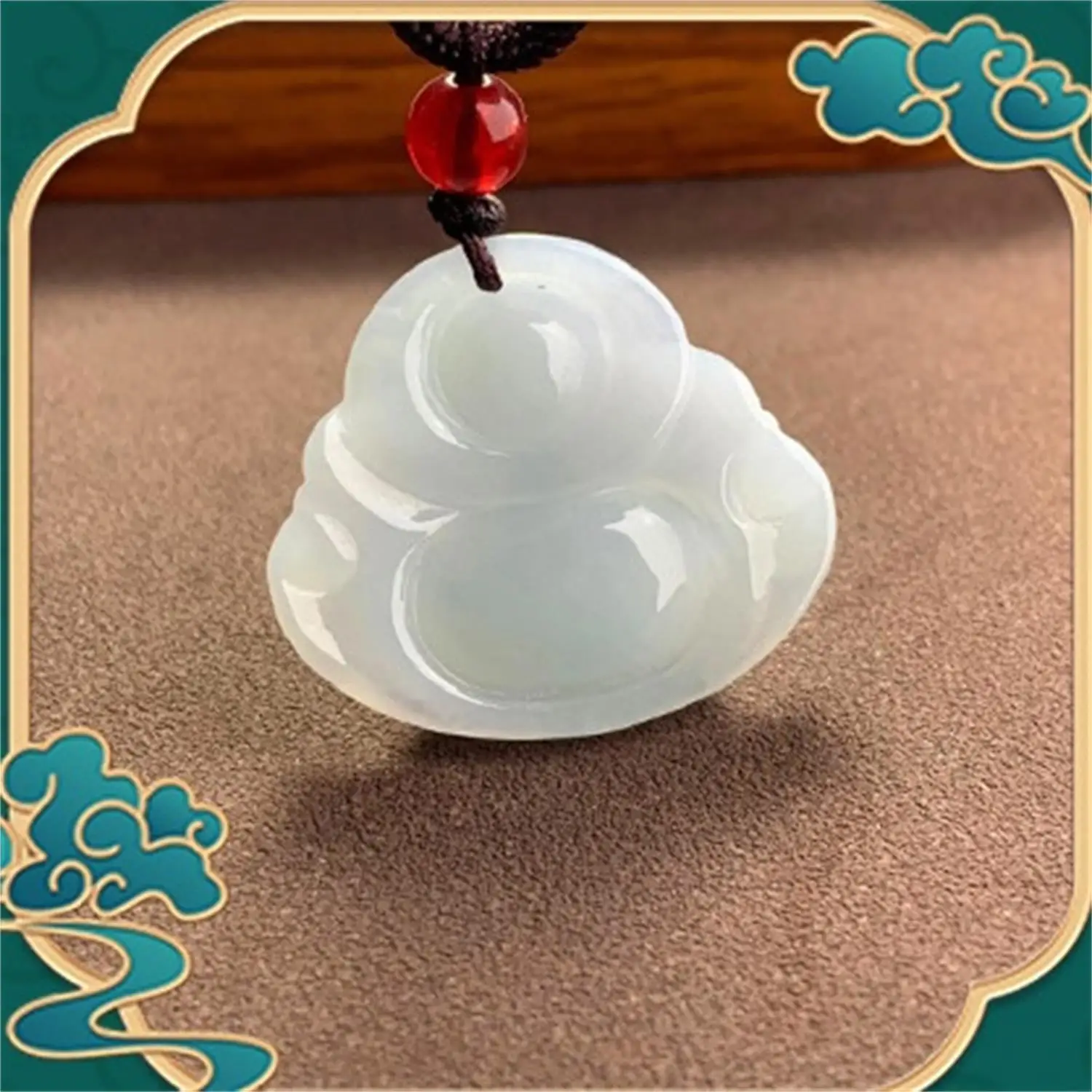 White Ice Burmese Jadeite Maitreya Buddha Pendant Type A Untreated Icy Laughing Buddha Amulet Good Fortune Charm Unisex Gift