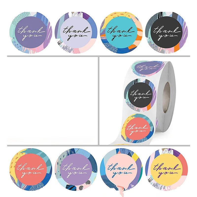 Unique 8 Geometry Designs 500pcs RoundThank You Stickers for Wedding Favors and Party Handmade Envelope Seal Stationery Sticker