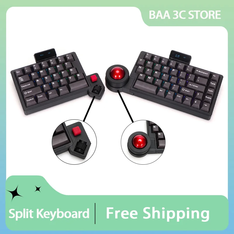 Wireless Dual Mode Split Trackball Keyboard Kit Open Source ZMK Firmware Offsetkey RGB Hot Swap OLED Screen with Rollers