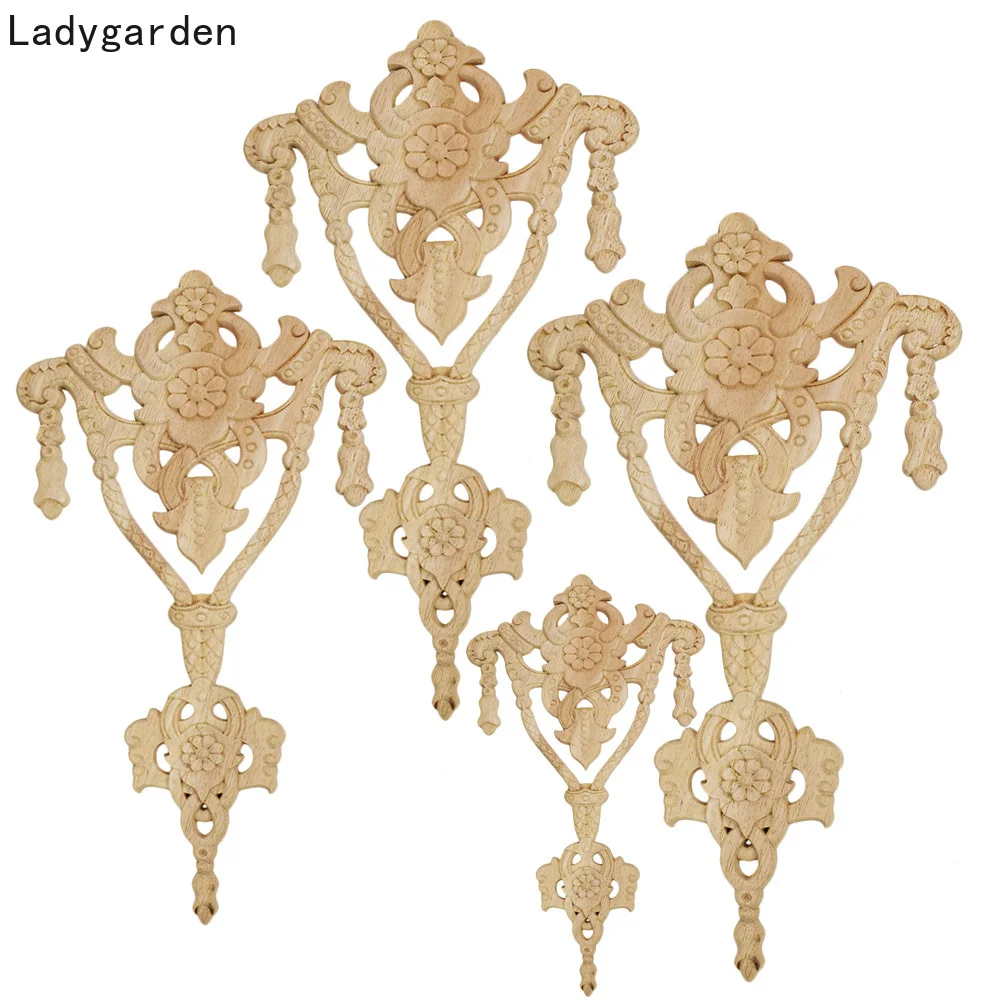2PCS Solid Wood Door Applique Decorative Flat Floor Wooden Statues  Flower Home Decoration Accessories Miniaturas Sculptures
