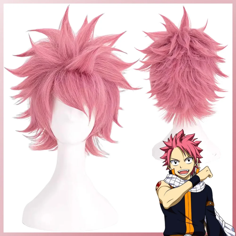 Disfraz de Cosplay de Hada de Anime para hombres, pelucas de Natsu, accesorios de Cosplay de cola, utilería de juego de rol de Halloween, vestido de fantasía, cabello de fiesta