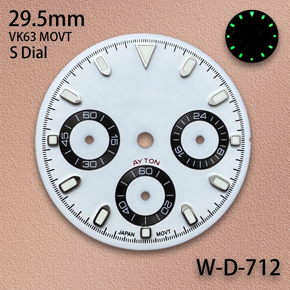 29.5mm Panda DTN S Dial Fit VK63 Movement Green Luminous High-Quality Dial Watch Modification Accessories
