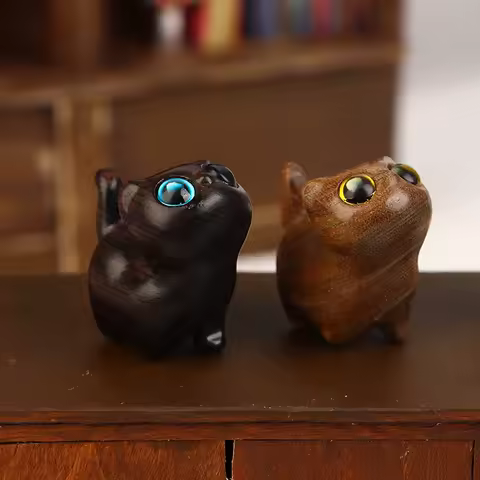 Charming Wooden Kitten Figurine - Handcrafted Cat Decor For Home, Perfect Gift Idea Cat Figurine Cat Accessories