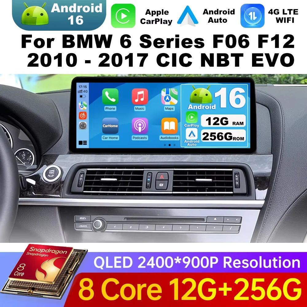 Android 16 for BMW 6 Series F06 F12 2010-2017 CIC NBT EVO System GPS Navi WiFi BT 4G Car Radio Multimedia Player HD Touch Screen