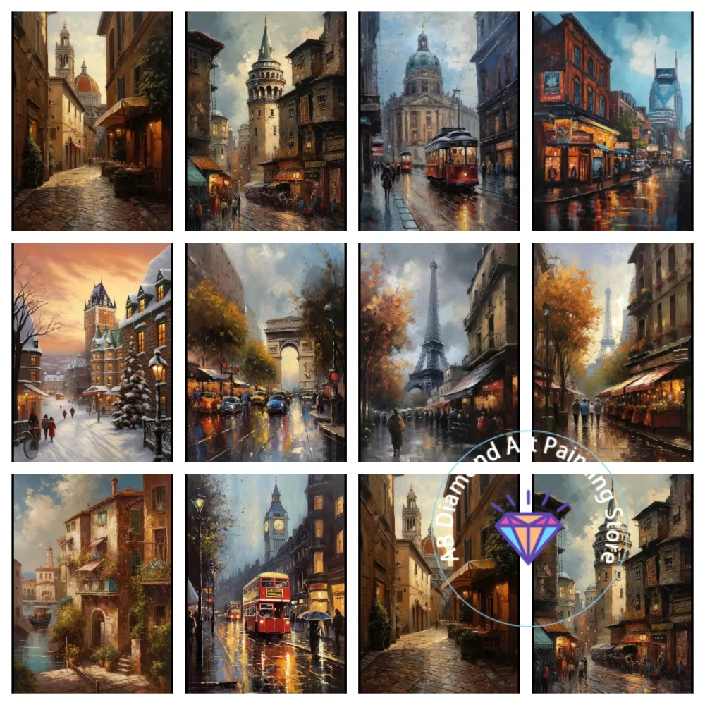 

Vintage City Landscape London Paris France Berlin AB Diamond Painting Kit Square Round Diamond 5D DIY Mosaic Handmade Art Gift