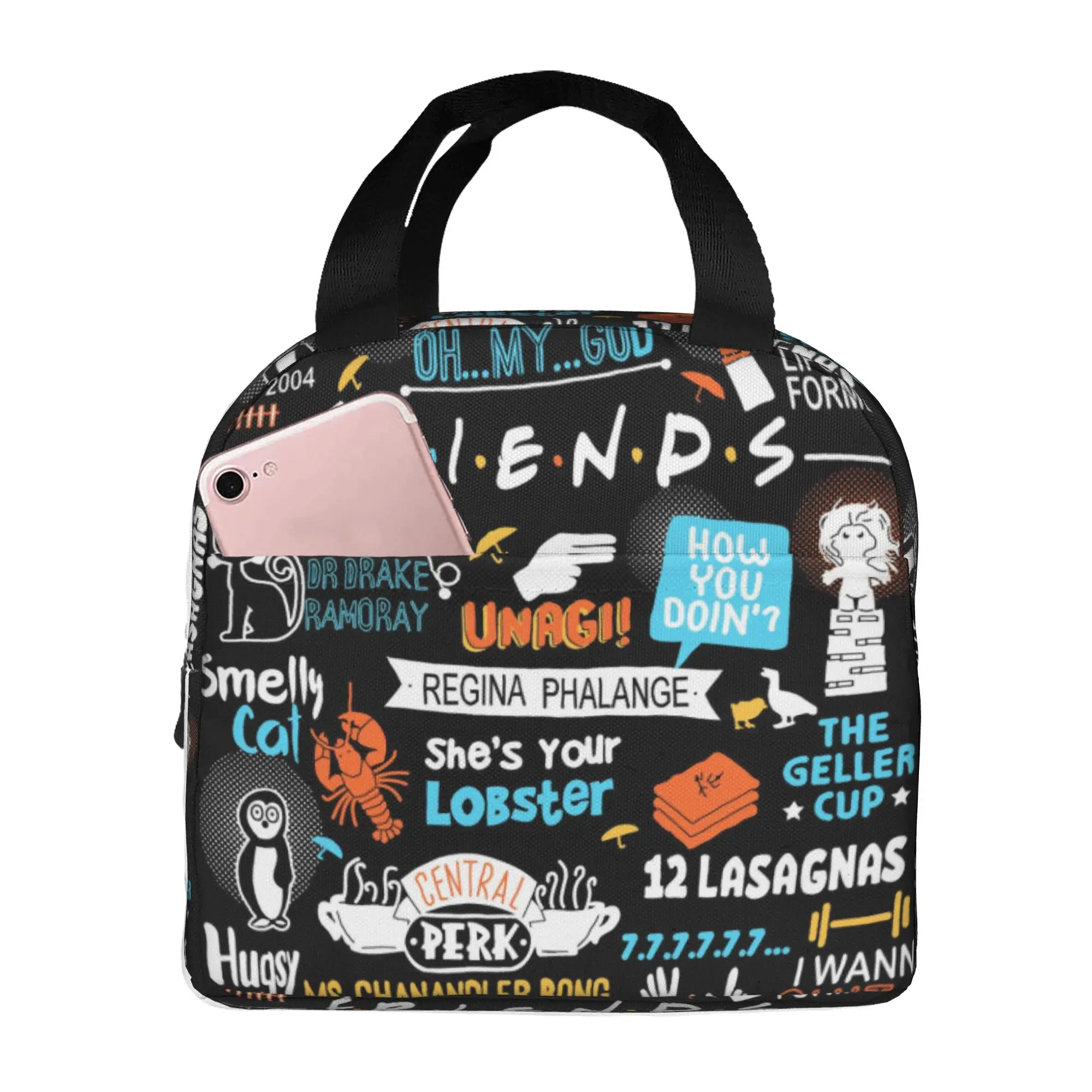 Friends TV Show Insulated Lunch Bags Women Funny Cartoon Decals Graffiti Resuable Cooler Thermal Food Lunch Box Work School