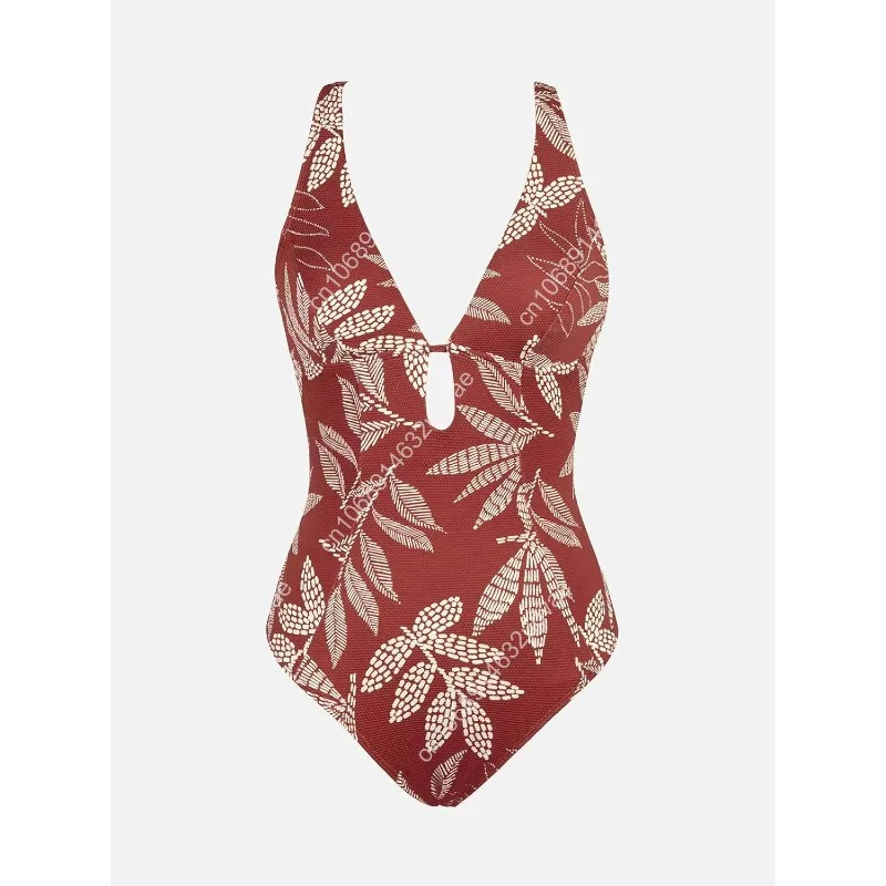 Women's One Piece Swimsuit Deep V Neck Keyhole Cutout O Ring Textured Bathing Suit - view 6