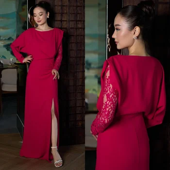 Customized Simple Jersey Pleat A-line Jewel Long Dresses Homecoming  Retro Classic Exquisite High Quality Modern Style