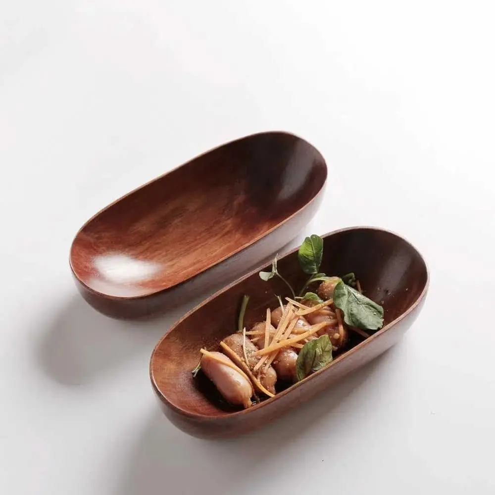 

Boat Shaped Salad Bowl Wooden Japanese Style Dried Fruits Serving Tray Large Capacity Oval Sushi Snack Plate Vegetables