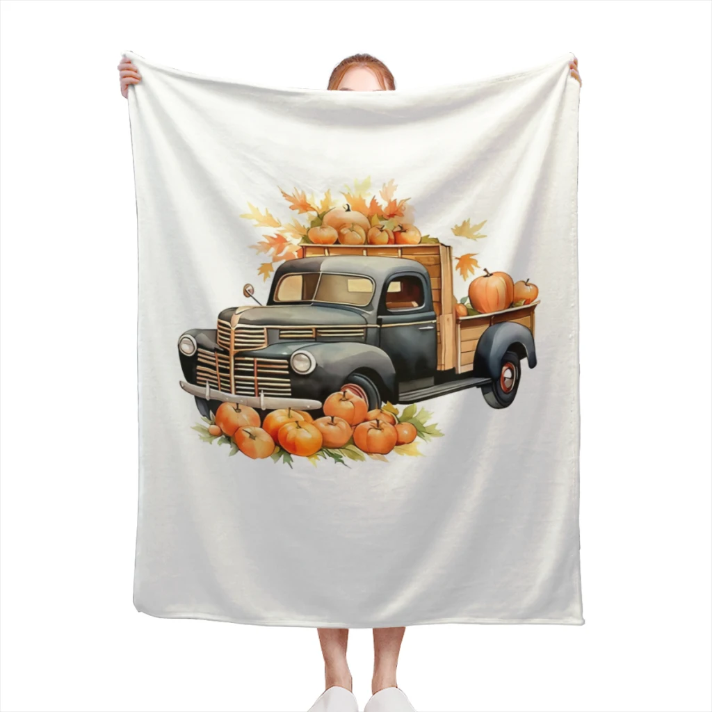 

Pumpkin Truck, HalloweenBlanket Flange Textile Decor Portable Super Soft Throw Blankets for Home Office Plush Thin Quilt