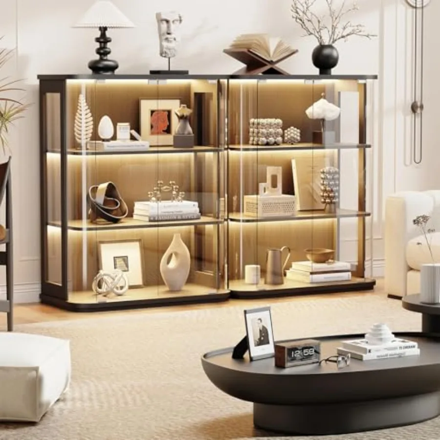 3-Tier Rounded Display Cabinet with Lights Human Body Sensor for living room, acrylic, white, energy-saving smart lighting view 6