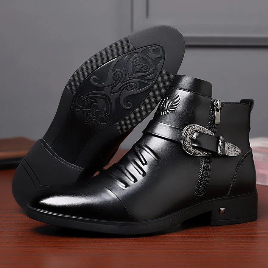 Herren PU-Stiefeletten mit seitlichem Reißverschluss, runder Zehenpartie, kurze Stiefel für den täglichen und lässigen Gebrauch – Detail 4