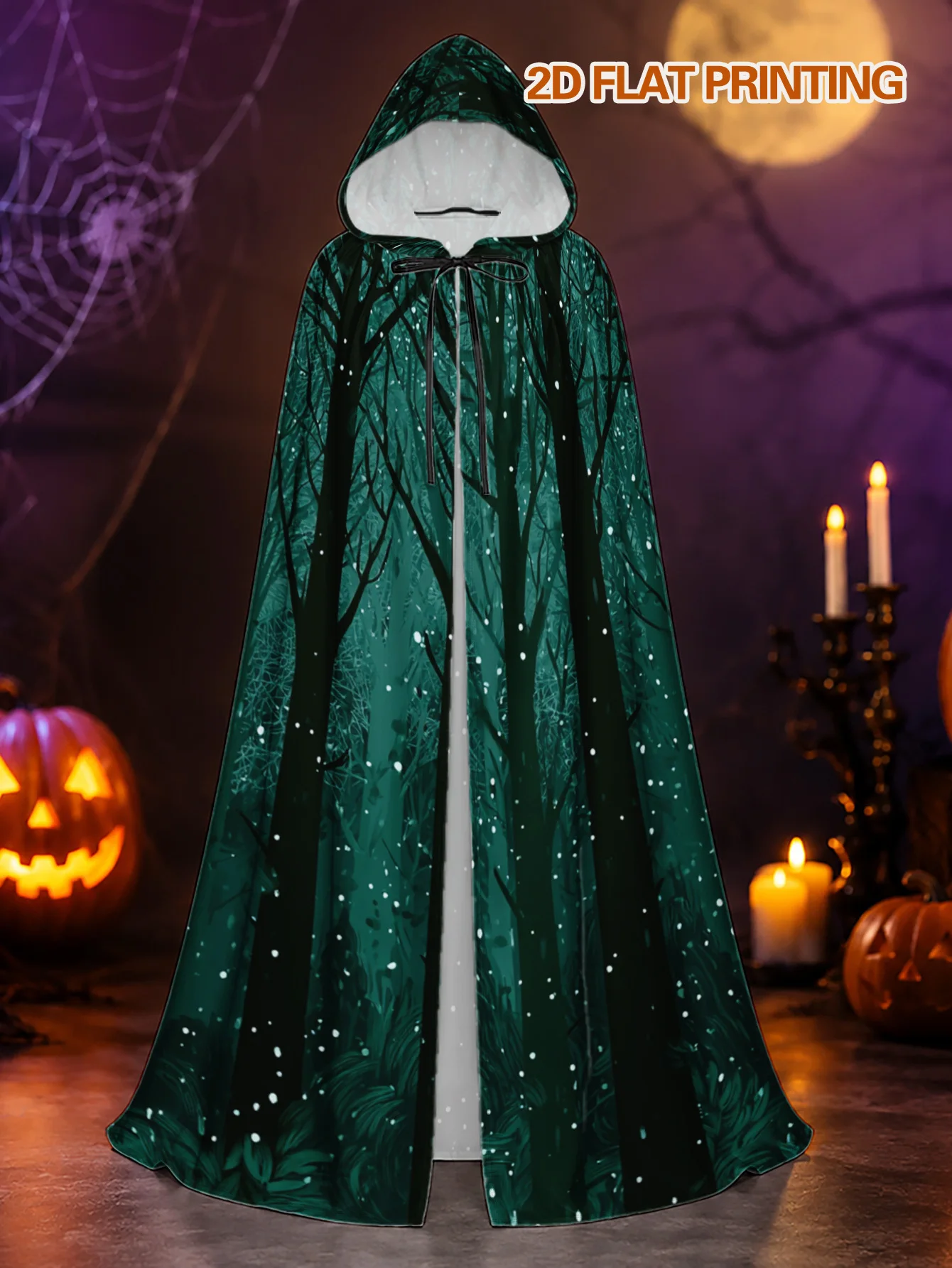 1pc Halloween Costume Cloak with Gothic Snowy Forest Night Print, Adult Witch Robe for Men And Women, Suitable for Party