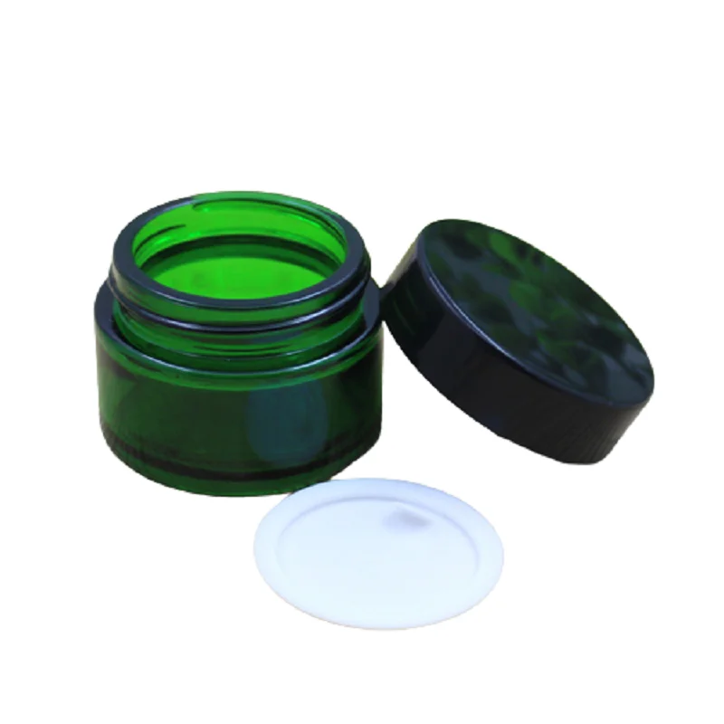 Face Cream Container Skincare Body Lotion Bottle Packaging 20/30/50G 15pcs Empty Green Glass Cream Jar with Plastic Black Lid