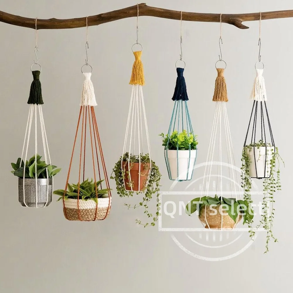 3/4/5/6pcs set Colorful Macrame Plant Hanger, Hand‑woven Tassel Plant Basket Hanging Rope for Home Balcony Flower Pot Decor