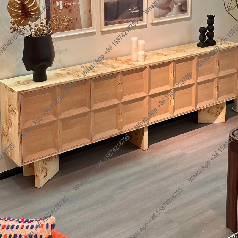

Medieval style solid wood designer tree tumor dining side cabinet log style creative home living room entrance locker