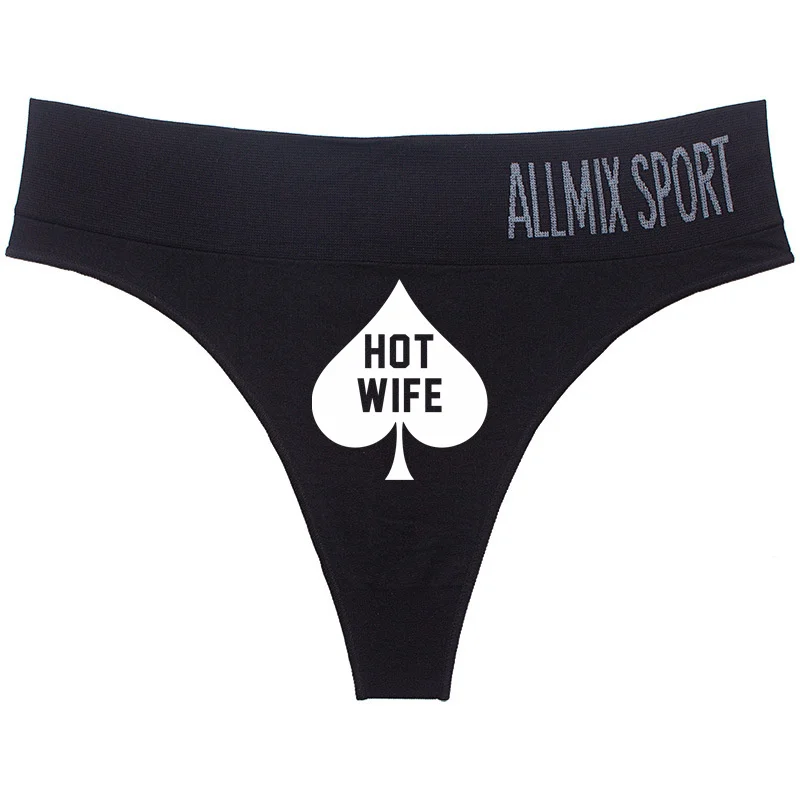 Hot Wife Queen of Spades Women\'s Panties Sexy Wide Waist Letters Sports Fitness Middle High Waist Seamless Ladies Briefs Thong