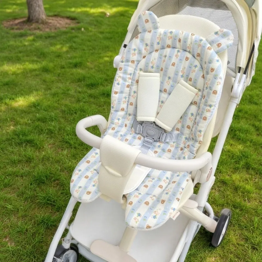 Soft Baby Stroller Seat Cushion Breathable Machine Washable Stroller Accessories Cartoon Pattern Comfortable