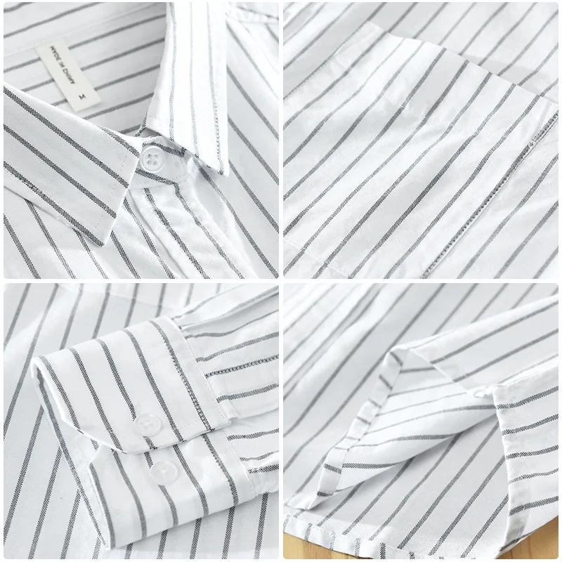 Spring Summer New 100% Cotton Striped Shirt for Men Clothing Slim Casual Streetwear C8858