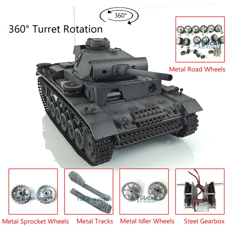 

HENG LONG Remote Controlled Tank 1/16 Gray 7.0 Customized Panzer III L RTR 3848 Metal Wheels TH17361-SMT4