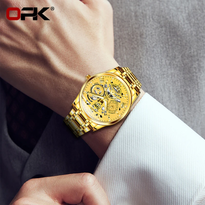 OPK 8135 Mens Watch New Fashion Brand Luxury Quartz Watch Stainless Steel Watches For Men Waterproof Luminous Chronograph Date