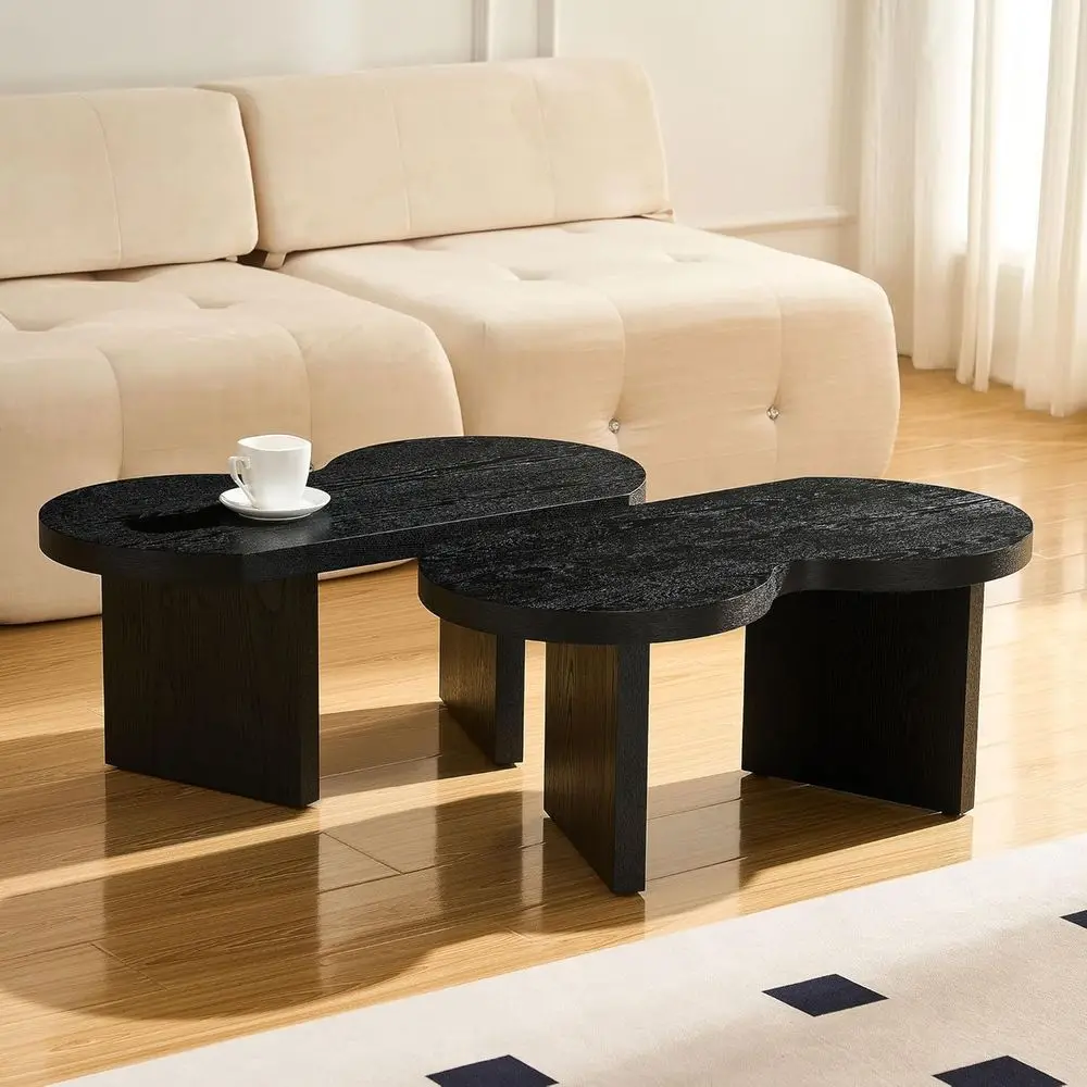 

Natural Wooden Coffee Table Set for Living Room, Small Center and End Tables with Rustic Wood Grain, 31.5 W x 13.77 H