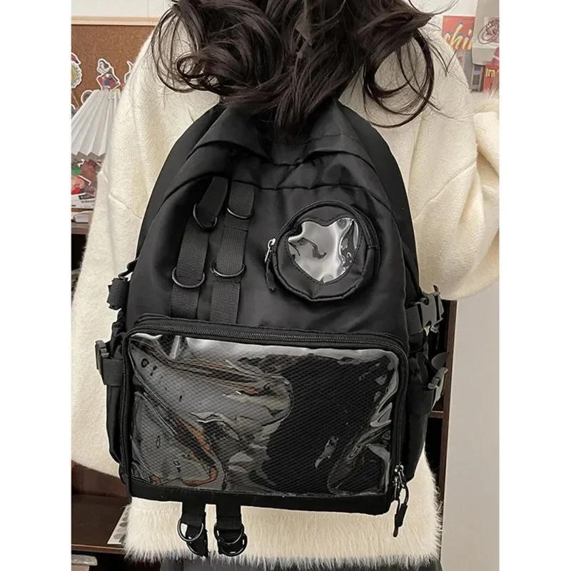 Collage-style backpack suitable for teenagers, cute Itabag backpack, transparent JK backpack with heart-shaped pattern