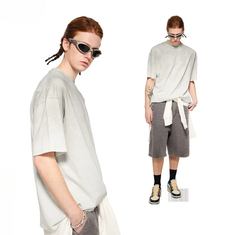 تي شيرت W2EJOURNEY Pure CottontMen مع ياقة متوترة وأكمام قصيرة مغسول ومتعثرة تي شيرت ماركة أزياء شارع العليا #4