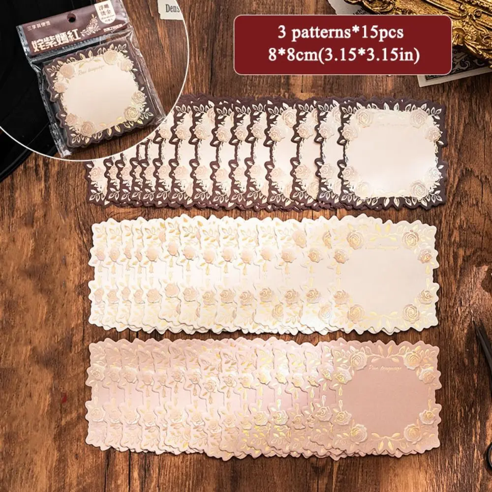 180pcs Gold Stamping Embossed Sticky Notes Rose Pattern Three-Dimensional Rose Pattern Notes DIY Note Book Non-Stick