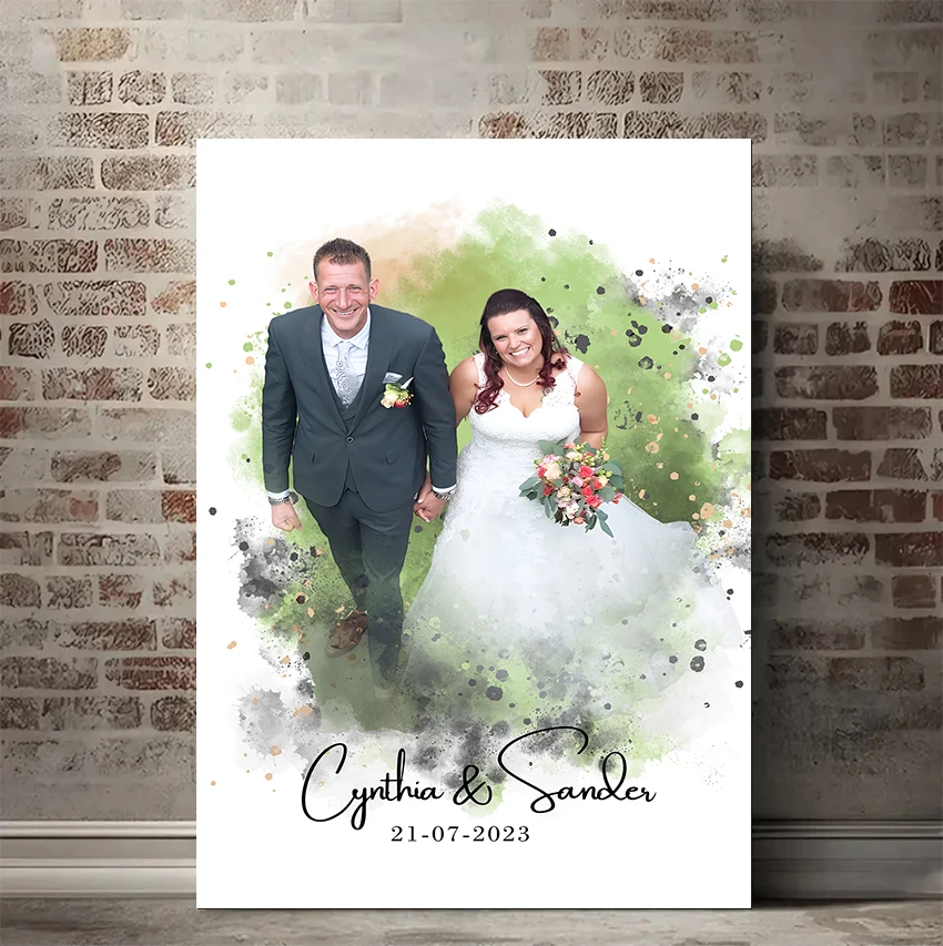 Custom Canvas Gallery Wraps Aquarel Portret Schilderij - Gepersonaliseerd schilderij