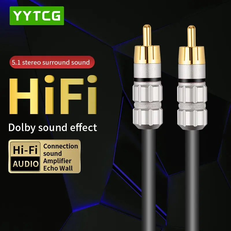 YYTCG Hifi RCA Cable High Quality Male Audio Cable RCA To RCA Coaxial Cord for Speaker Subwoofer Sound Bar TV 0.5m 0.75m 1m 2m