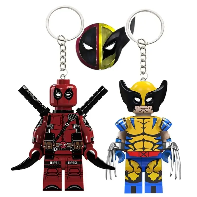 Deadpool & wolverine chaveiro super-herói criativo blocos de construção dos desenhos animados pingente saco chaveiro acessórios brinquedos fãs presente