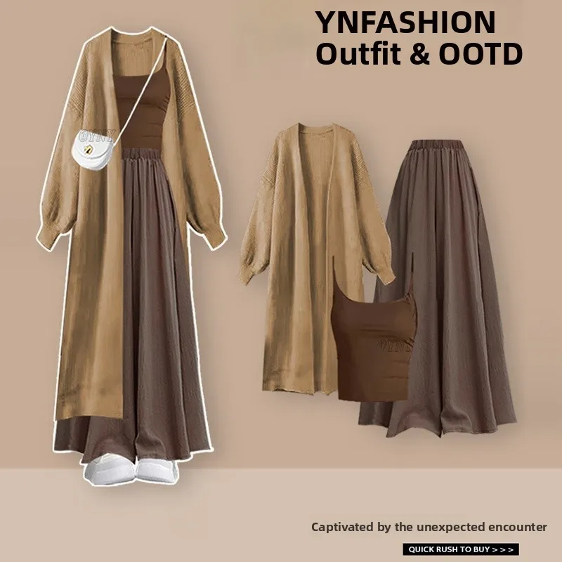 

Fashionable Women's Autumn Outfit Long Sleeve Top And Vest with High Waist Skirt Three Piece Set V Neck Other 100% Material