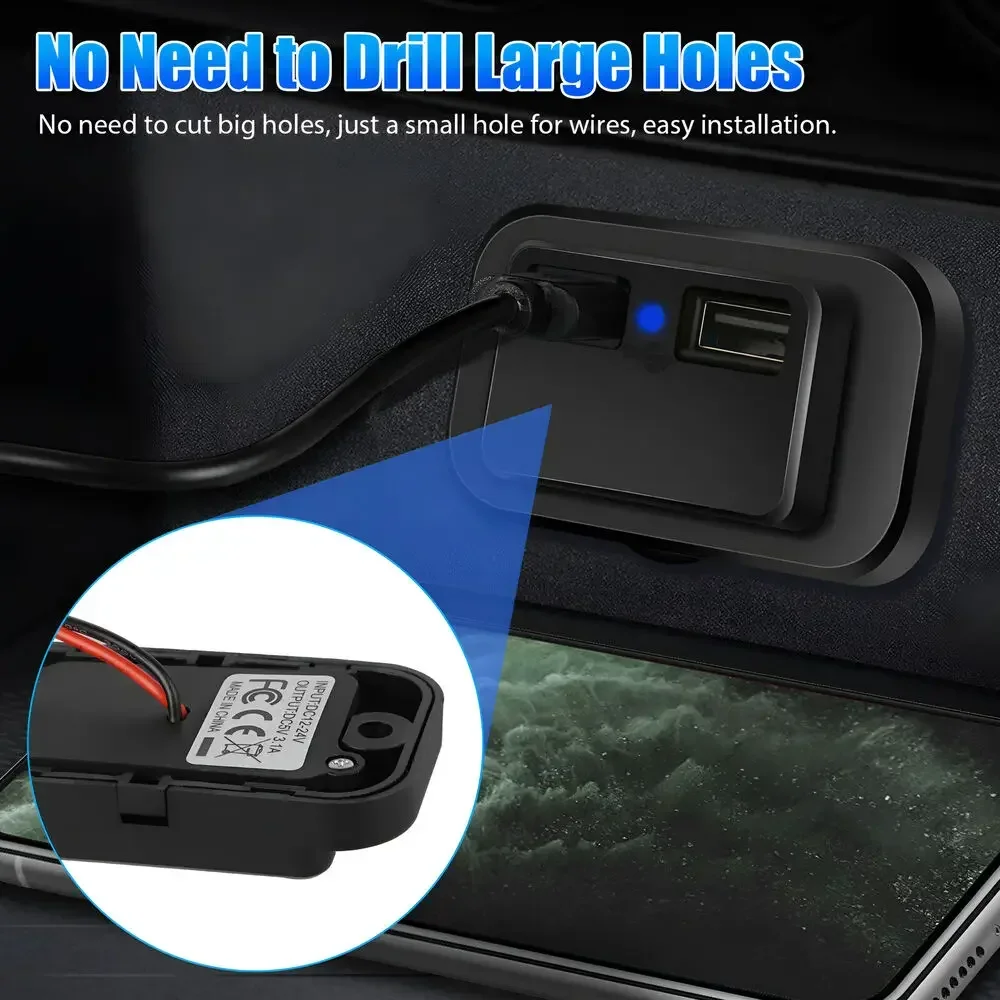 Dual USB Port Car Fast Charger Socket Power Outlet Panel Mount Waterproof